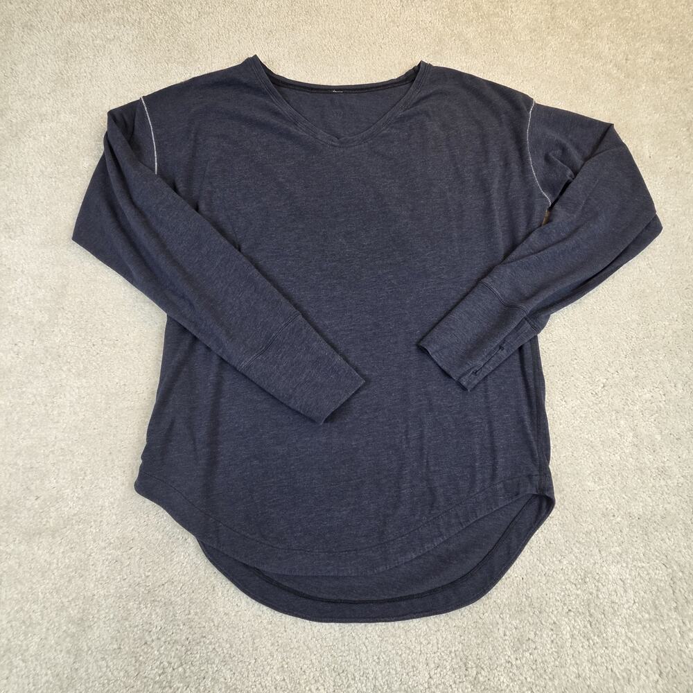 Lululemon Womens V Neck Long Sleeve Shirt Blue Size L Curved Hem